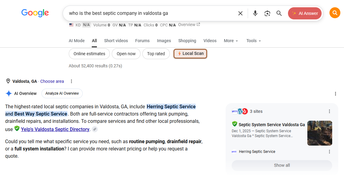 AI answer example example of an ai answer to best septic company in valdosta