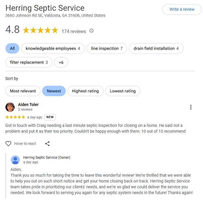 google reviews Example of a google review page
